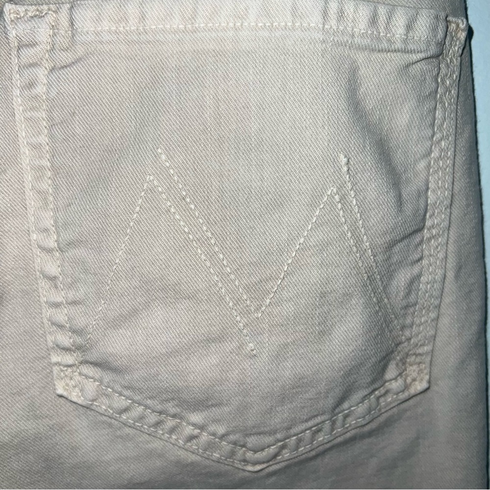 MOTHER The Insider Ankle Fray Jeans Size 31 Chalk It Up Raw Hem Jeans Denim Tan - Picture 6 of 12